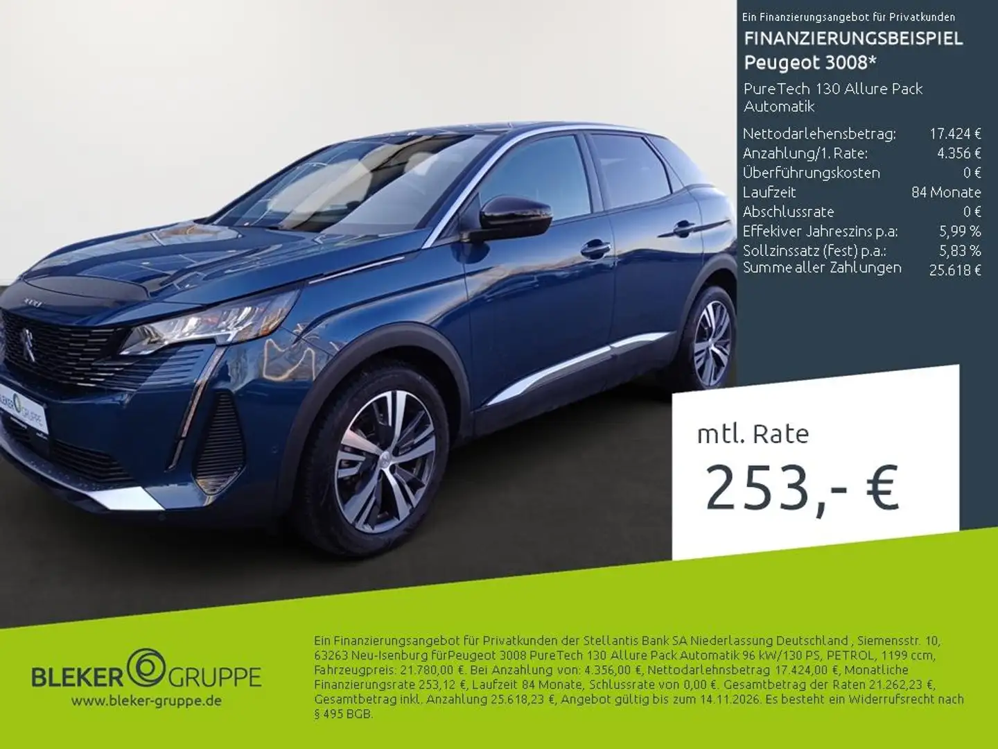 Peugeot 3008 PureTech 130 Allure Pack Automatik Bleu - 1