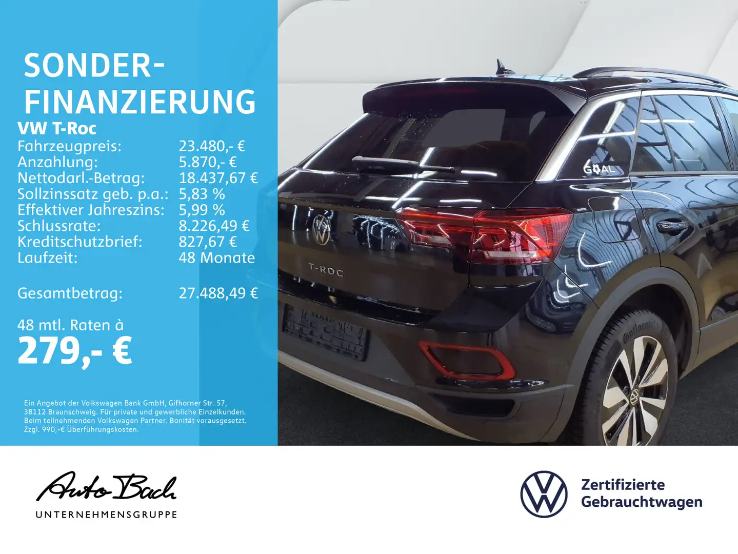 Volkswagen T-Roc Life 1.0TSI Navi LED ACC CarPlay EPH DAB Schwarz - 2