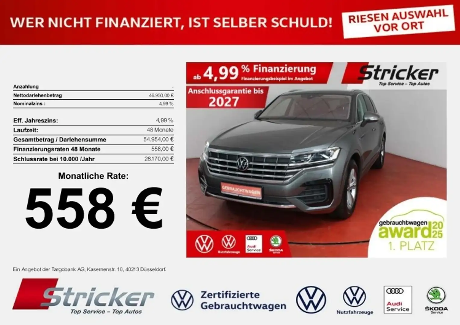 Volkswagen Touareg R-Line 3.0TDI 558,-ohne Anzahlung Navi ACC Grau - 1