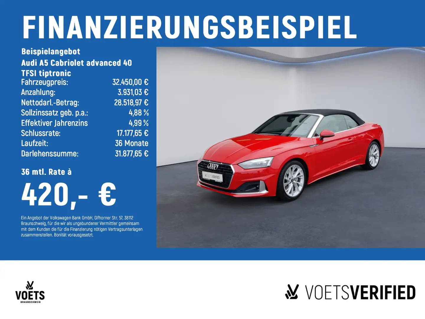 Audi A5 Cabriolet advanced 40 TFSI tiptronic LED+SHZ+KLIMA Rood - 2