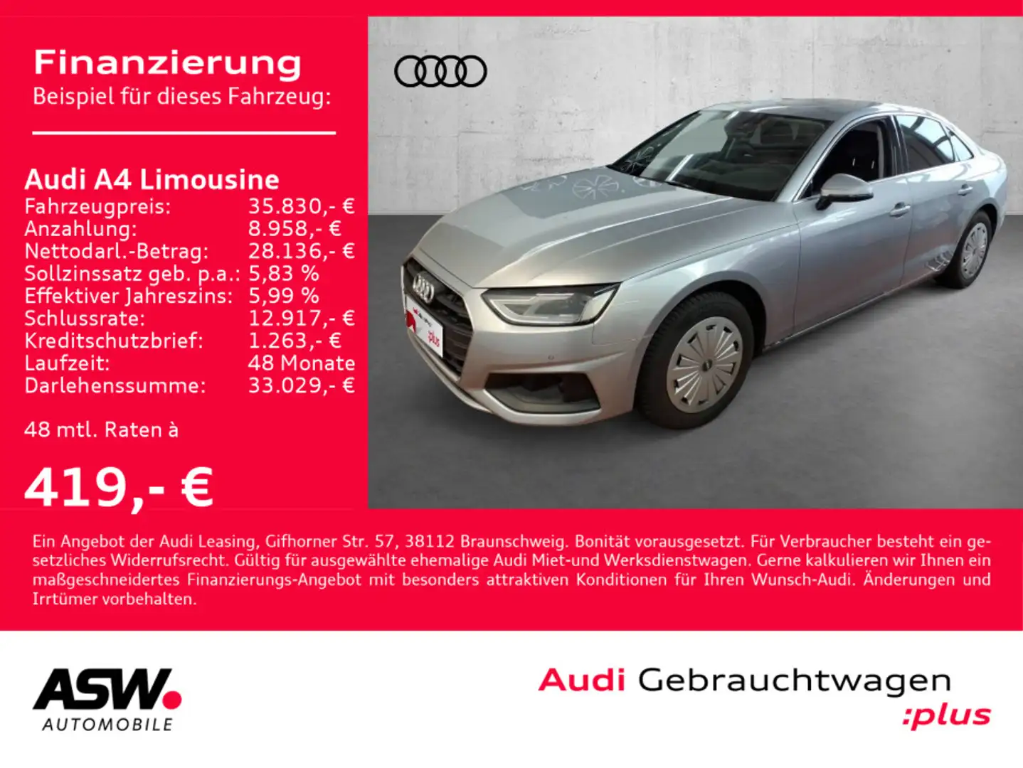 Audi A4 35TDI Stronic Navi LED ACC PDC SHZ Silber - 1