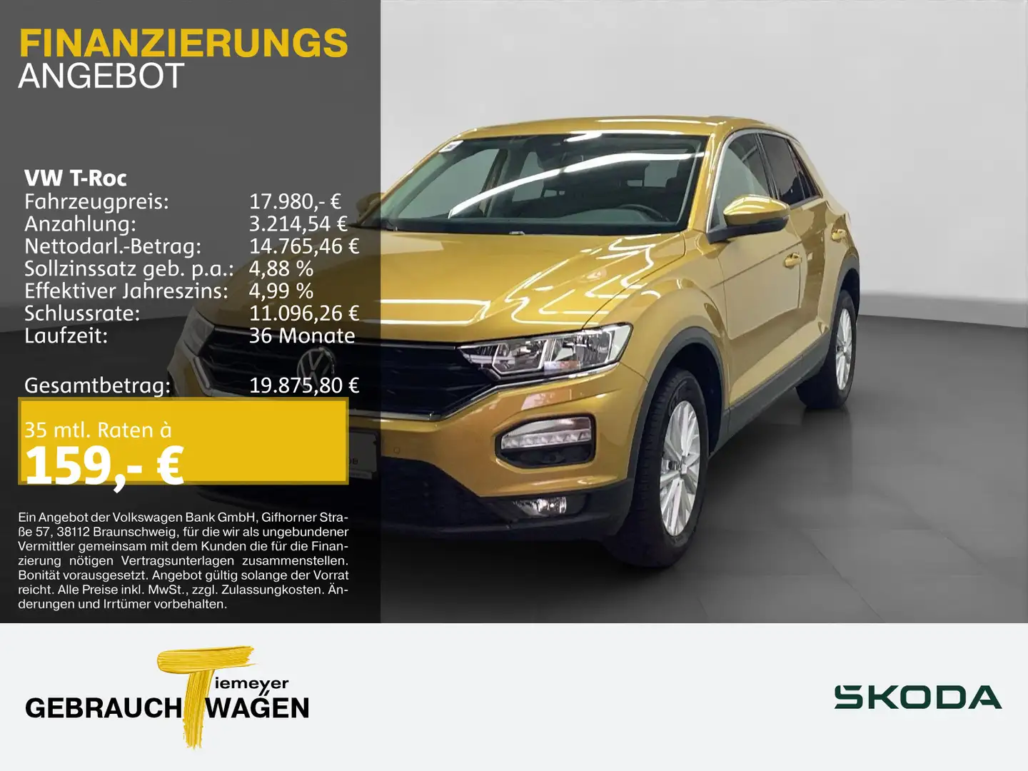 Volkswagen T-Roc 1.6 TDI CLIMATRONIC NAVI SHZG LM Gelb - 1