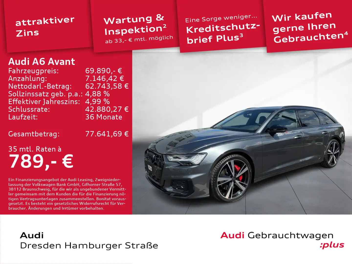 Audi A6 55 TFSI e quat. S line Matrix B&O Leder Grau - 1