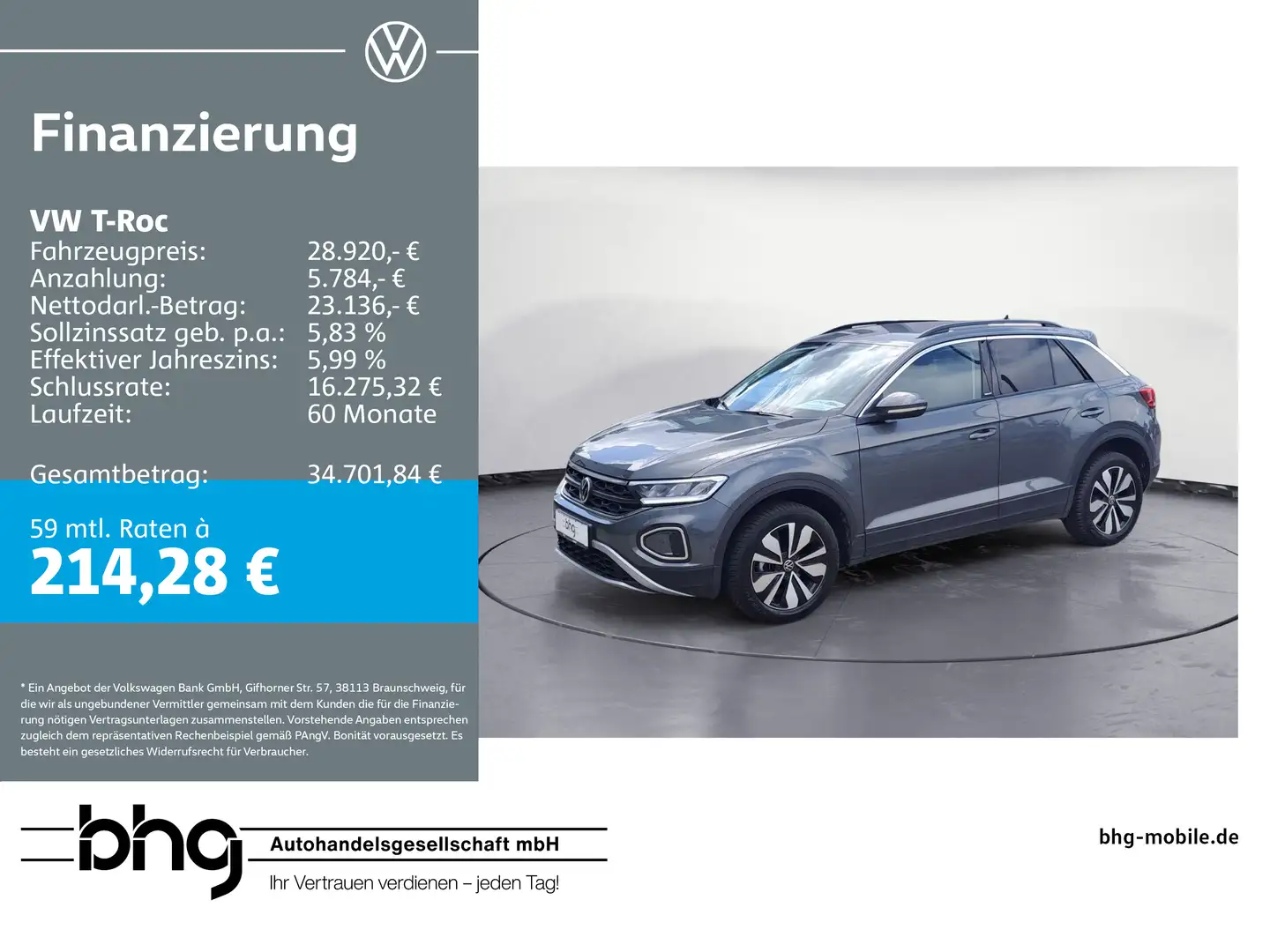 Volkswagen T-Roc Move 1.5 TSI DSG *DIG.COCKPIT*KAMERA*ACC*L Grau - 1