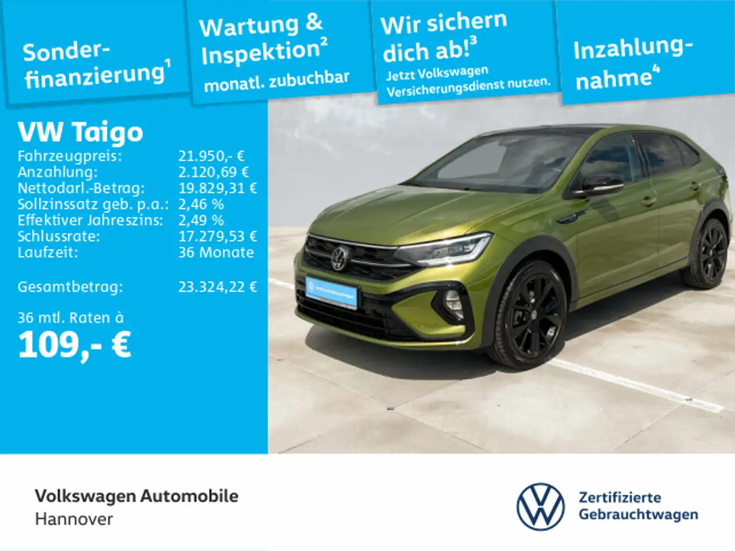 Volkswagen Taigo 1.0 TSI R-Line Navi Pano ACC LED Dig.Cockp Grün - 1