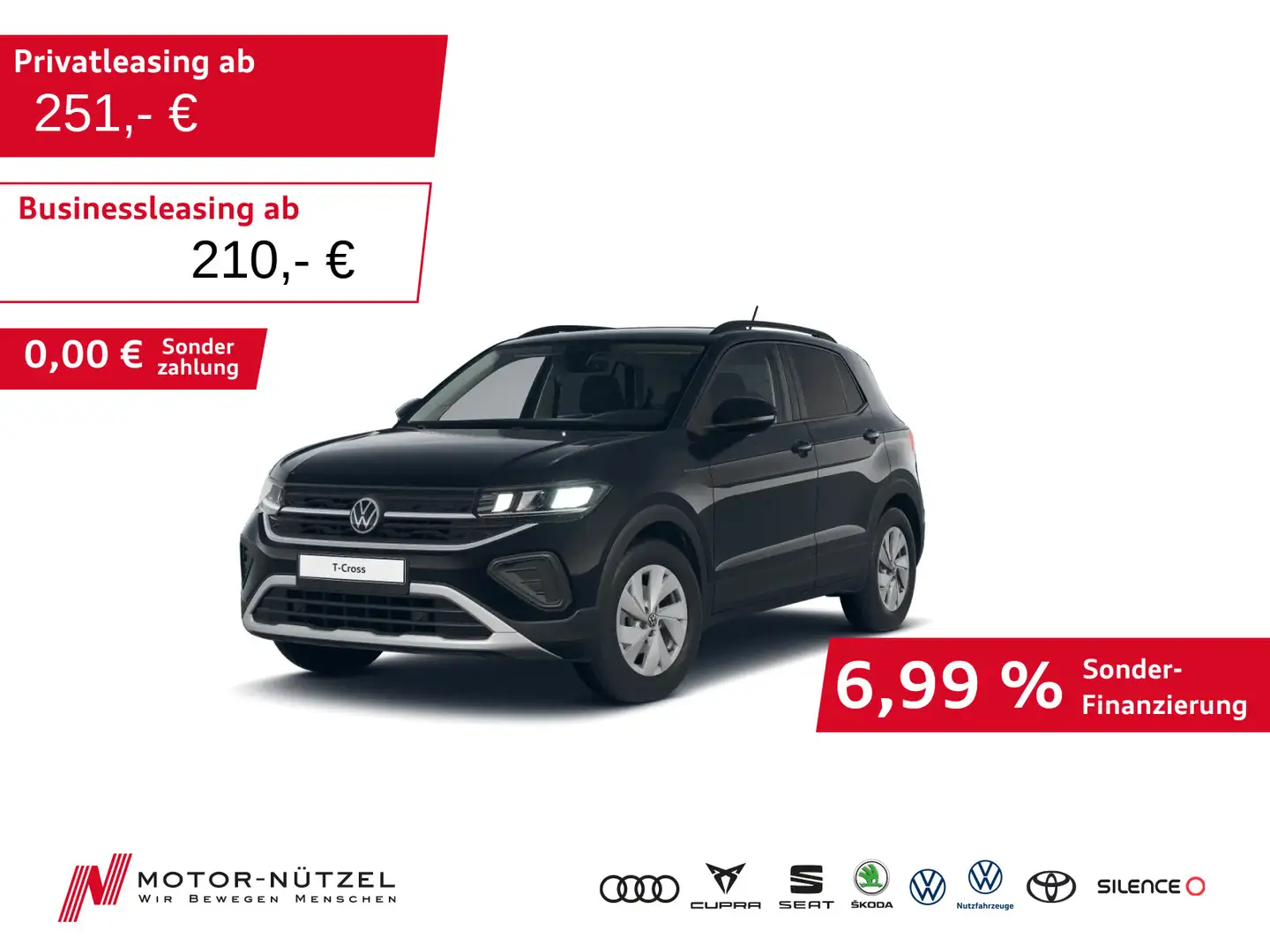 Volkswagen T-Cross 1.0 TSI LIFE LED+NAVI+ACC+SHZ+PDC+RFK+VC Schwarz - 1