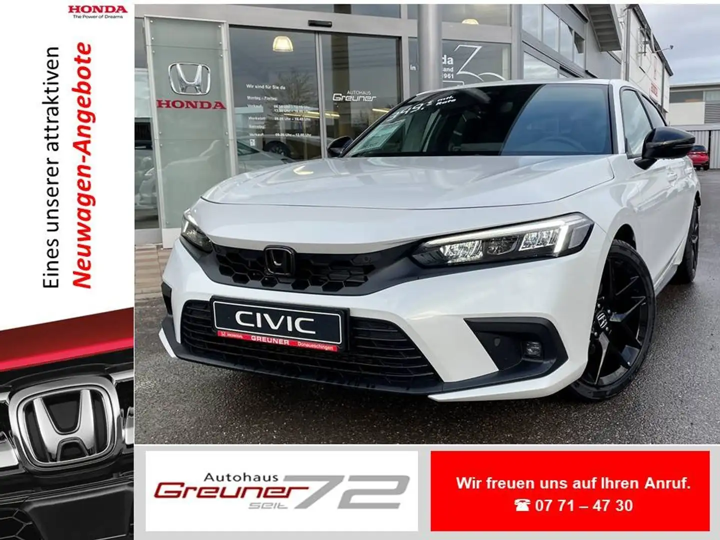 Honda Civic e:HEV 2.0 i-MMD Hybrid Sport * Black Emblem * Blanc - 1
