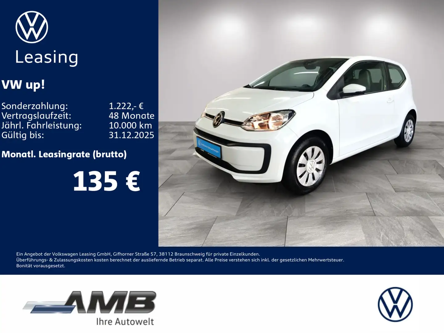 Volkswagen up! eco up! 1.0 CNG Erdgas/Navi/Klima Weiß - 1