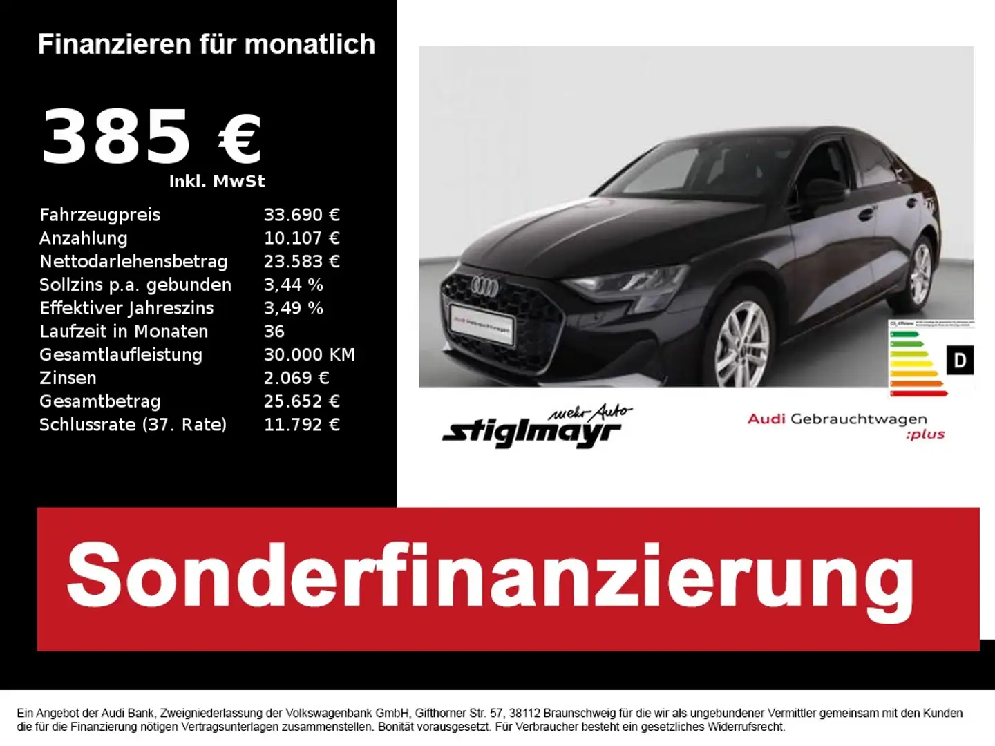 Audi A3 Limousine advanced 35 TFSI S-tronic AHK+HUD+NAVI+S Schwarz - 1