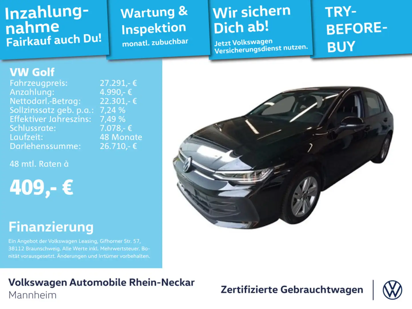 Volkswagen Golf VIII 1.5 eTSI Life DSG GAR.2029 Navi Kamera Schwarz - 1