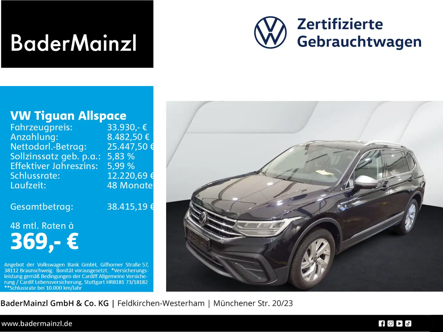 Volkswagen Tiguan Allspace 2.0 TDI DSG Life 7-Sitz AHK Kam. Schwarz - 1