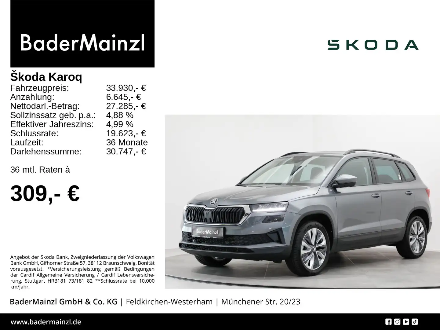 Skoda Karoq 1.5 TSI DSG CarPlay Kam. AHK ACC Virtual Grau - 1