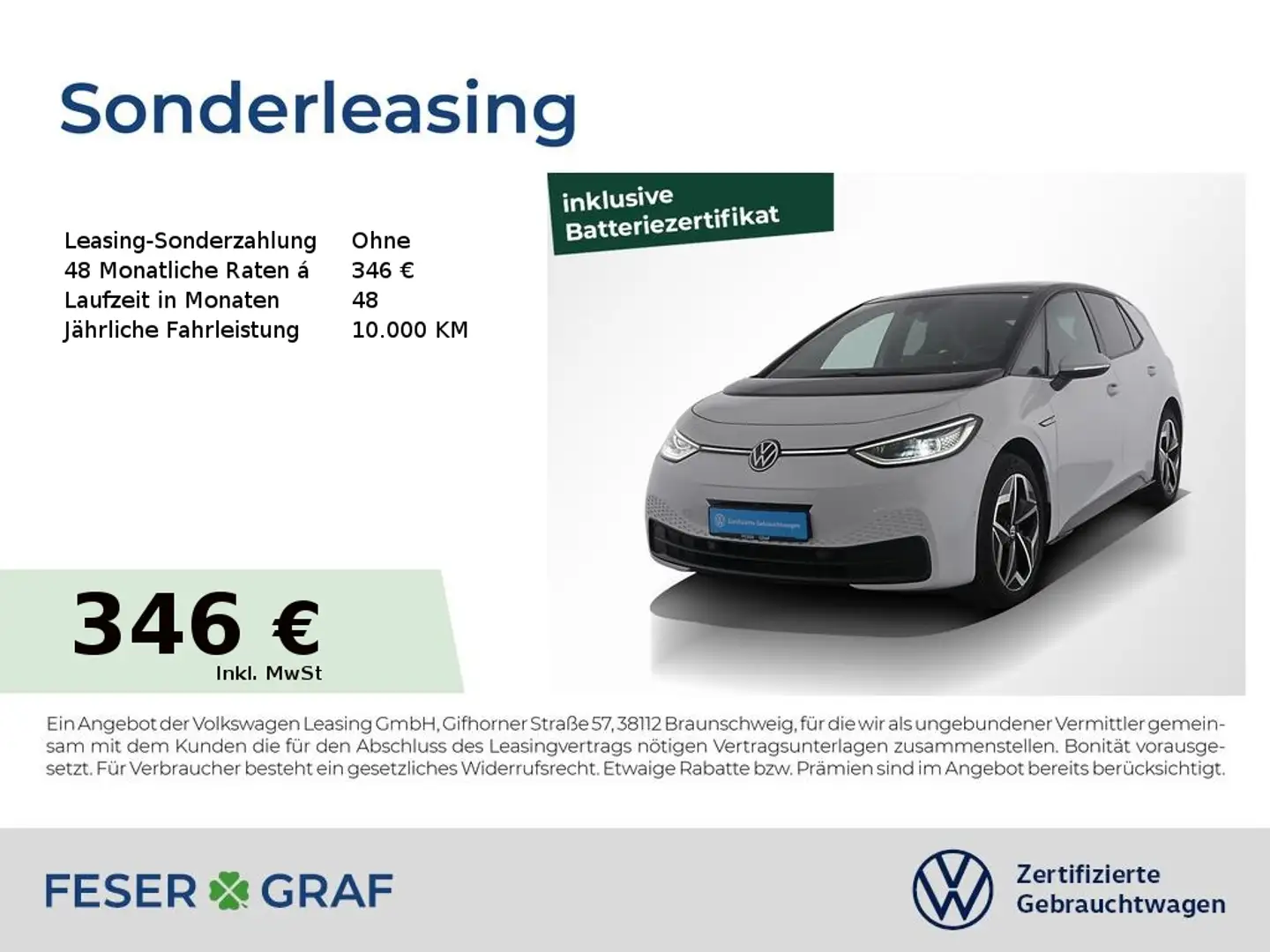 Volkswagen ID.3 Pro Performance Navi Pano R-Kamera LM SiHz Weiß - 1