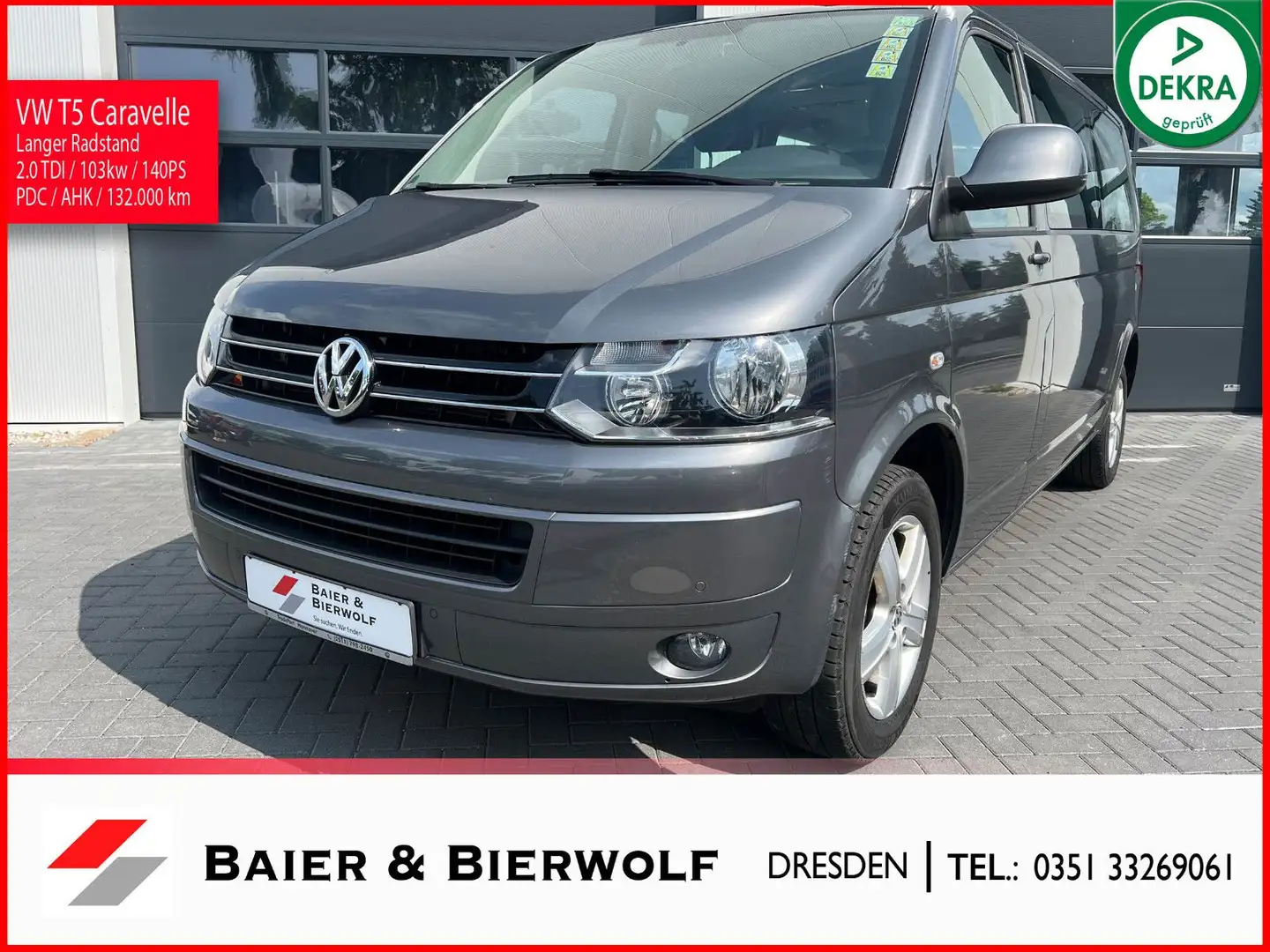 Volkswagen T5 Caravelle Comfortline lang 140PS Klima PDC AH Gris - 1