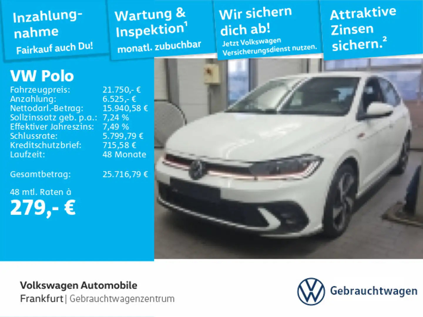 Volkswagen Polo 2.0 TSI DSG GTI Navi IQ.Light DAB+ FrontAss Weiß - 1