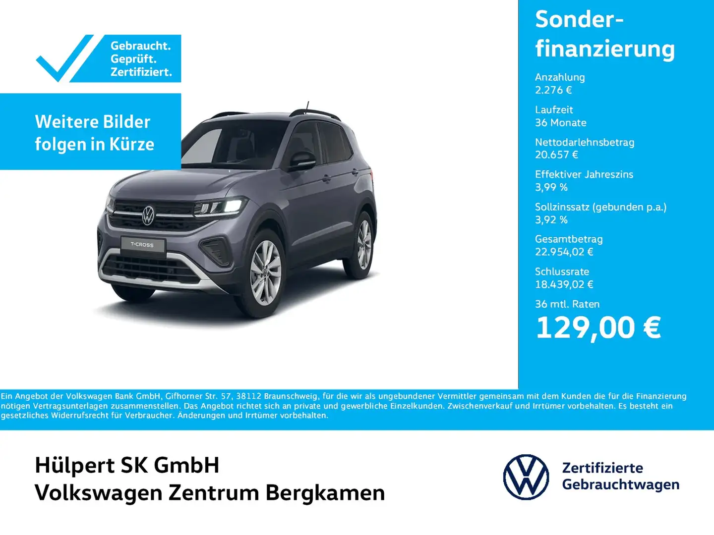 Volkswagen T-Cross 1.0 GOAL AHK ACC NAVI LM17 CARPLAY LED Grau - 1