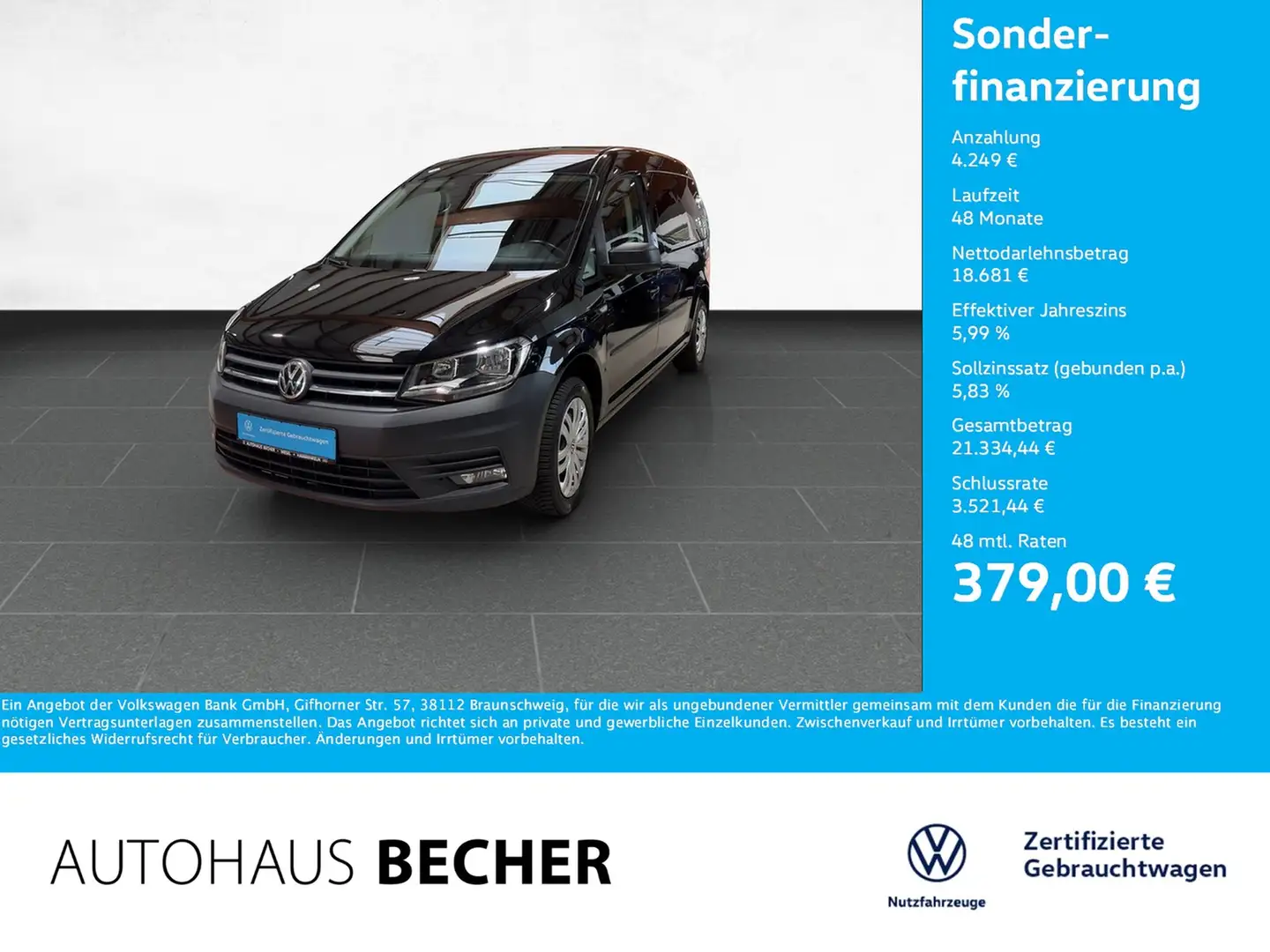 Volkswagen Caddy Maxi Kombi 2.0 TDI DSG /AHK/CarPlay/Klima Schwarz - 1