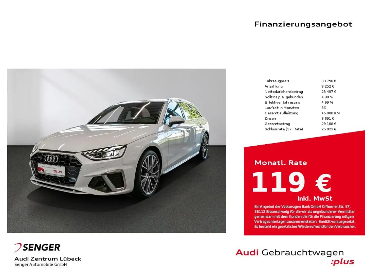 Audi A4 Avant 40 TDI quattro S line Pano Matrix AHK Weiß - 1