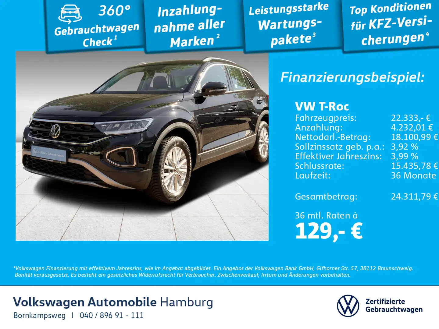Volkswagen T-Roc 1.0 TSI Life LED Navi Kamera Schwarz - 1