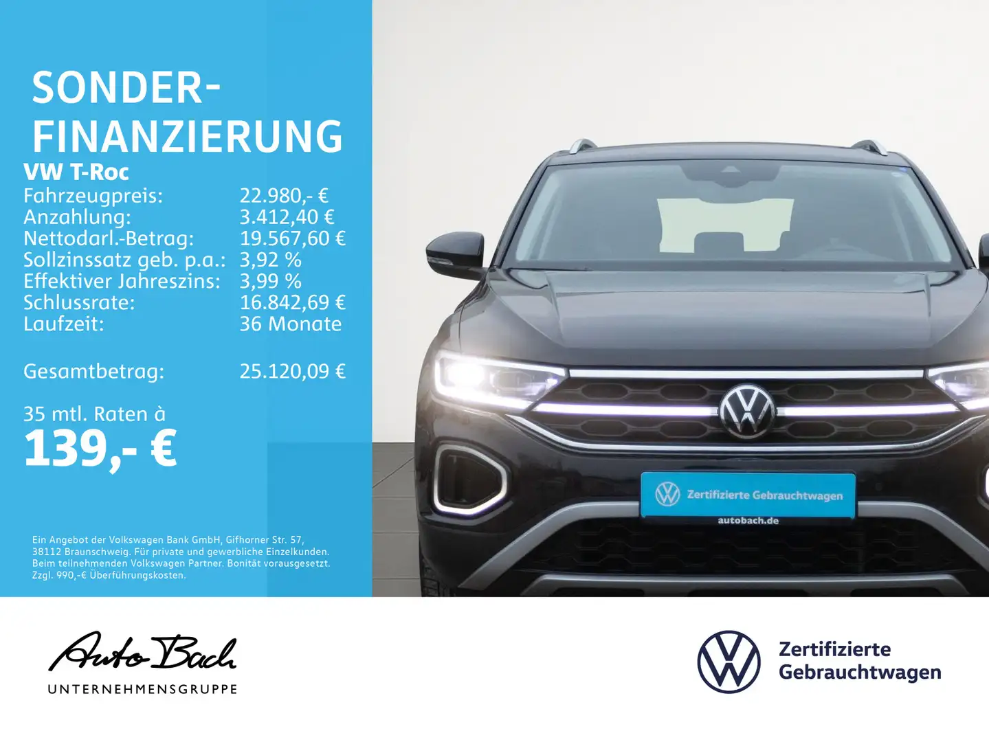 Volkswagen T-Roc 1.0 TSI Style Navi LED Standhzg ACC EPH AH Schwarz - 2