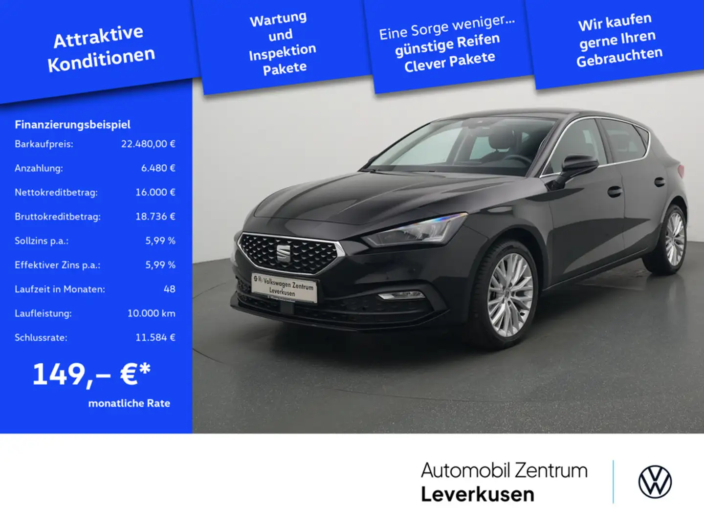 SEAT Leon eTSI Xcellence DSG NAVI AHK VIRT APP SHZ Schwarz - 1