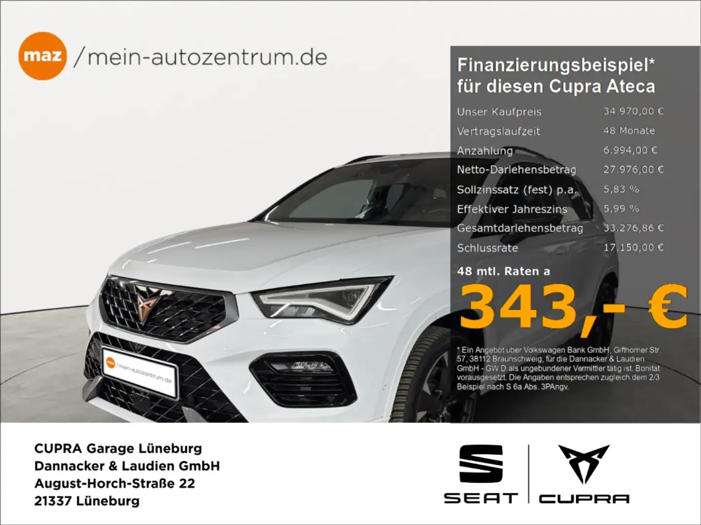 CUPRA Ateca 2.0 TSI 4Drive Alu LED AHK Navi Pano ACC Sitzh. Weiß - 1
