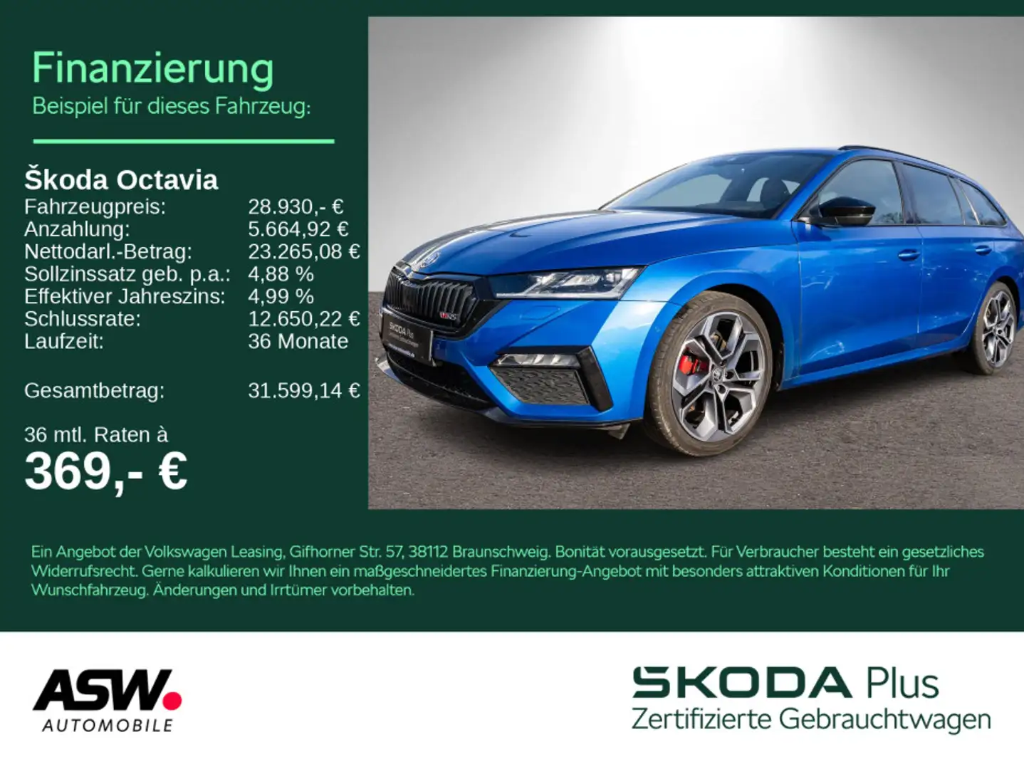 Skoda Octavia RS Combi Plus 2,0 TDI DSG LED NAVI HUD Blau - 1