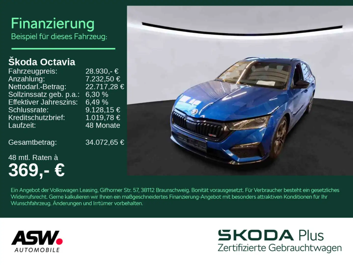 Skoda Octavia RS Combi Plus 2,0 TDI DSG LED NAVI HUD Blau - 1
