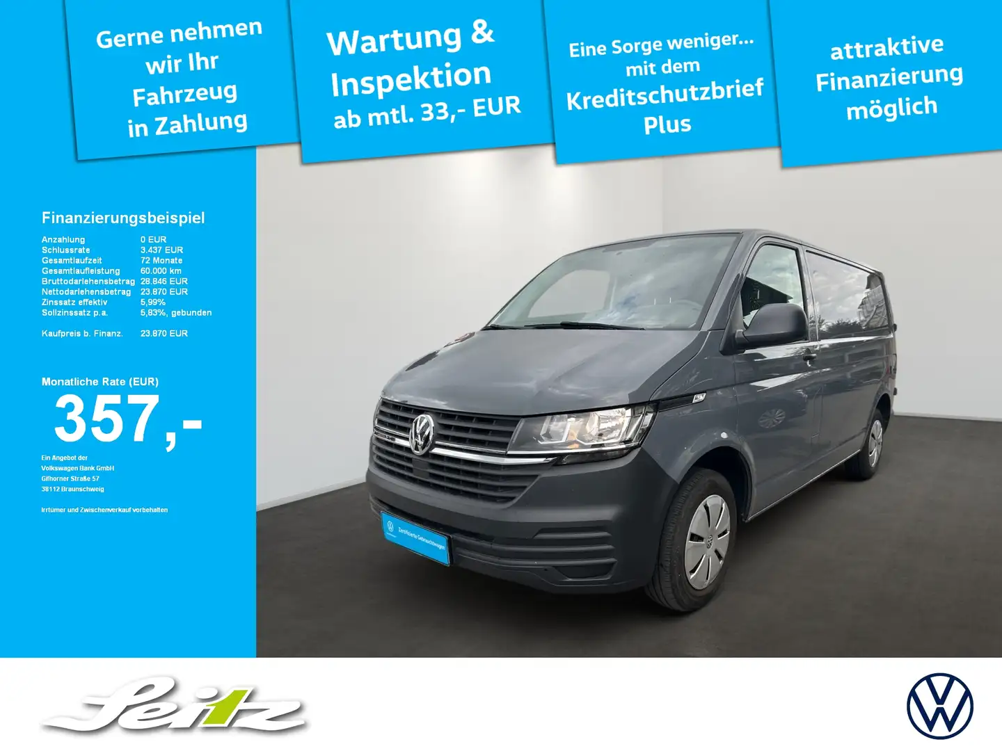Volkswagen T6 Transporter Kasten 2.0 TDI Klimaanlage. ABS Gris - 1
