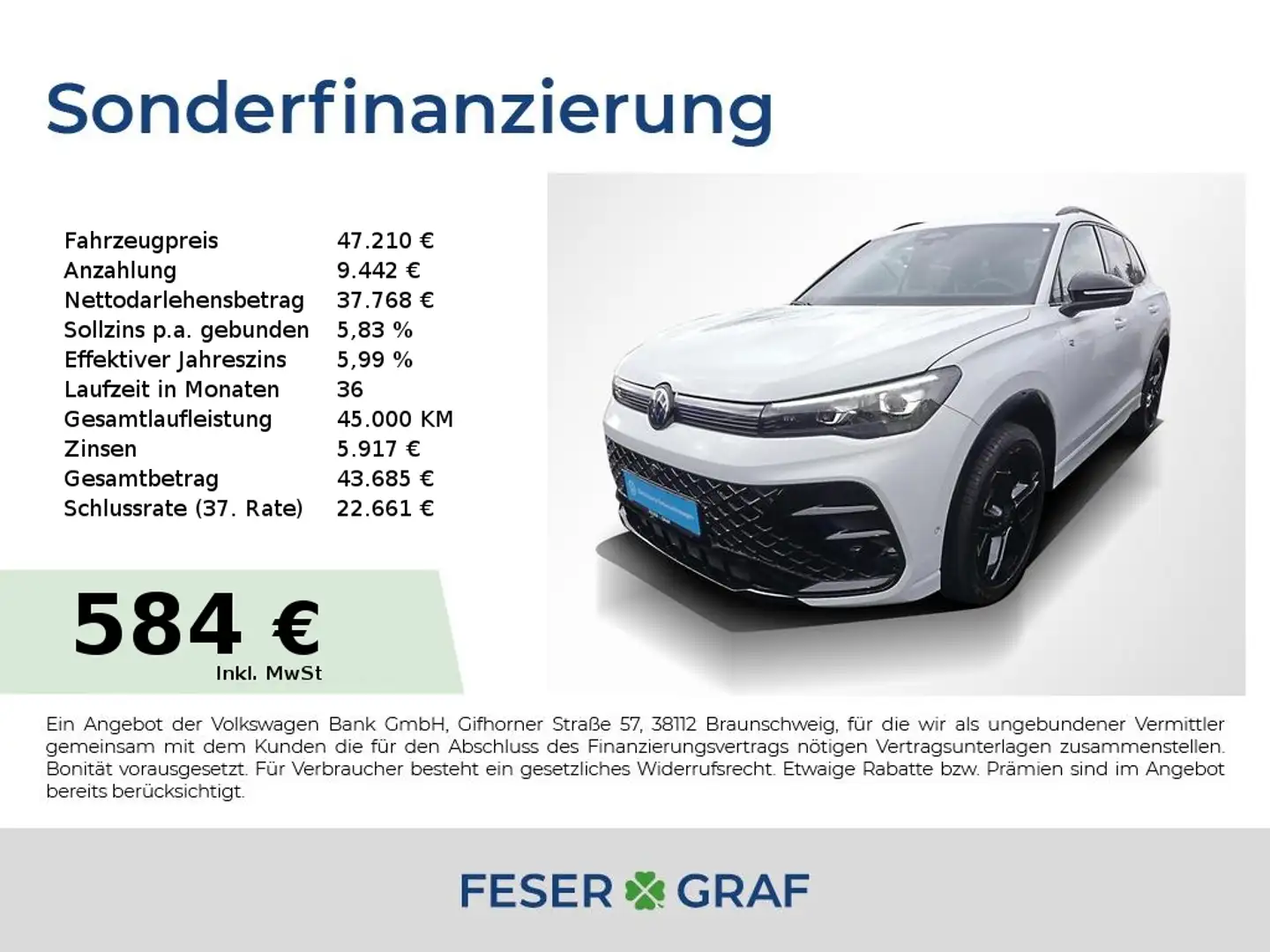 Volkswagen Tiguan 2.0 TDI 4M R-Line DSG AHK Black Matrix Navi Weiß - 1