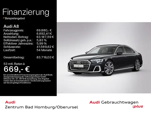 Audi A8 60 TFSI e quattro*Navi*Matrix*Alu*HUD*B&O*PDC