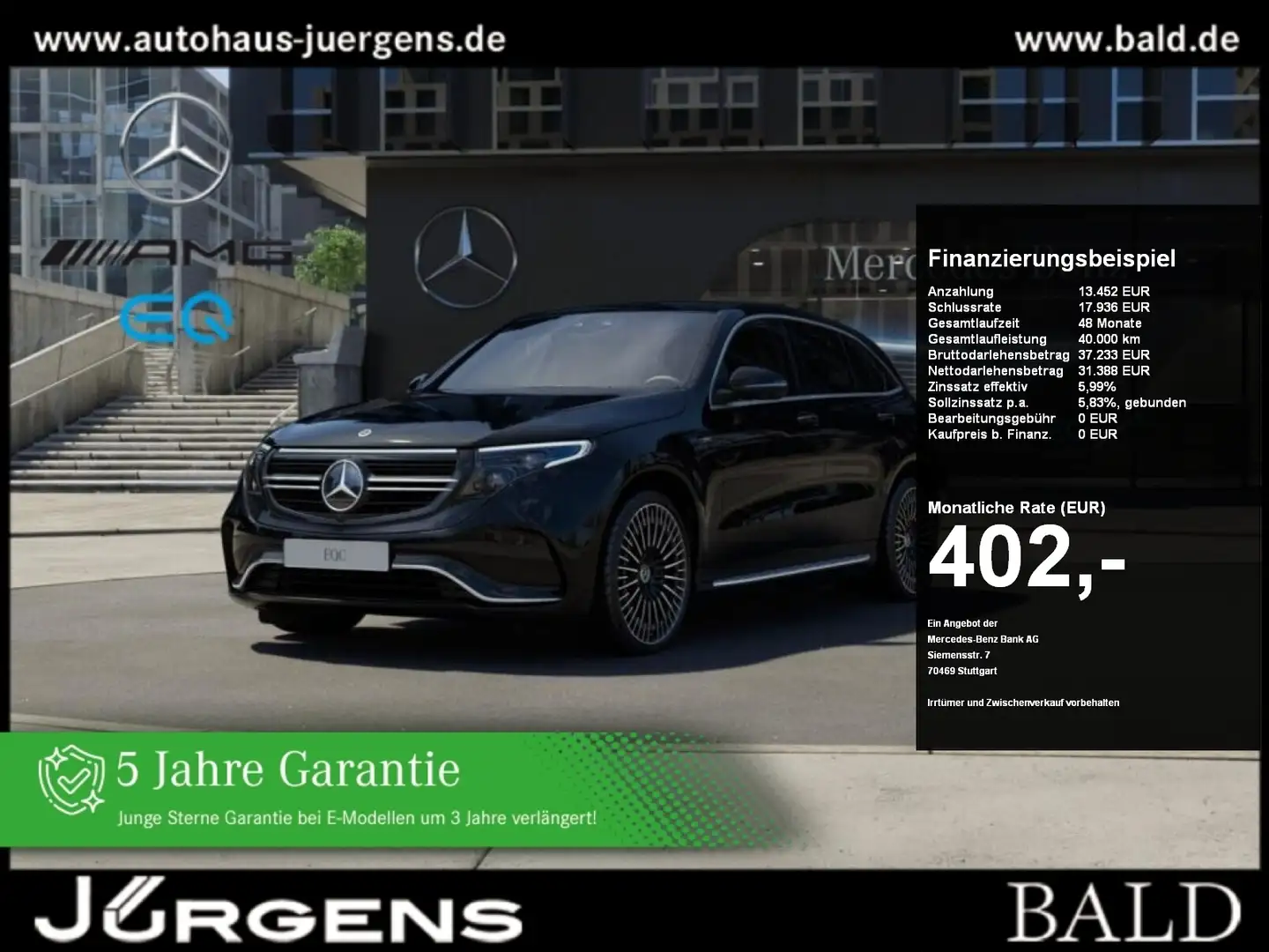 Mercedes-Benz EQC 400 4M AMG-Sport/ILS/360/Distr/Memo/Keyl/21" Schwarz - 1