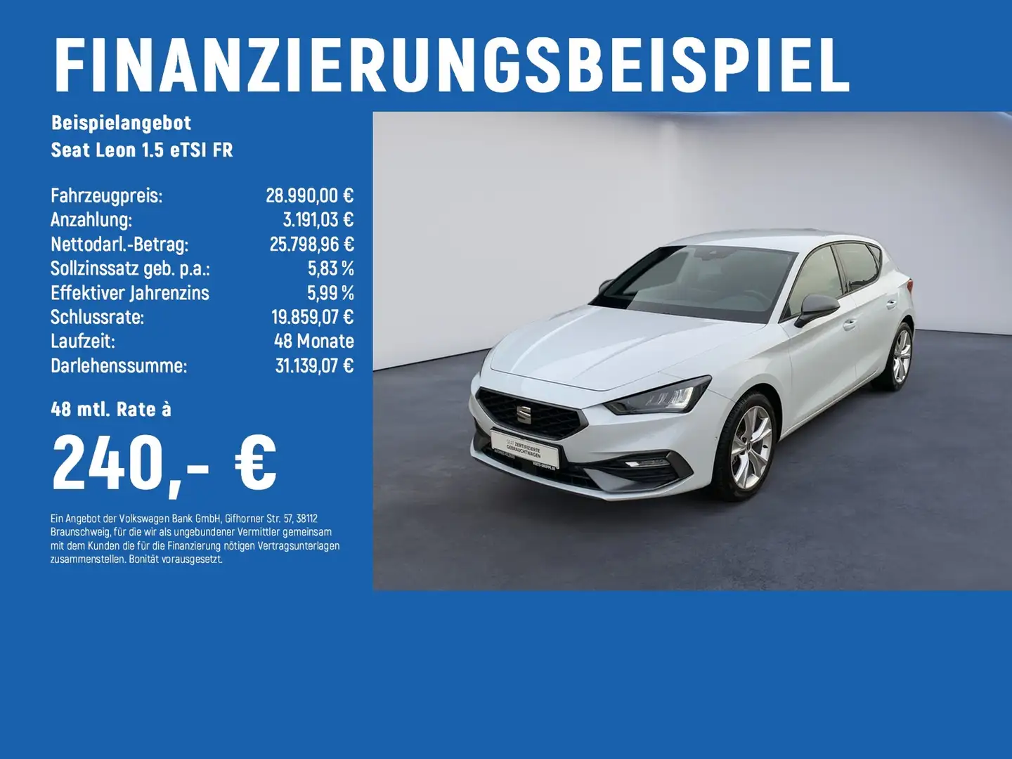 SEAT Leon 1.5 eTSI FR NAVI+RFK+ACC Weiß - 2