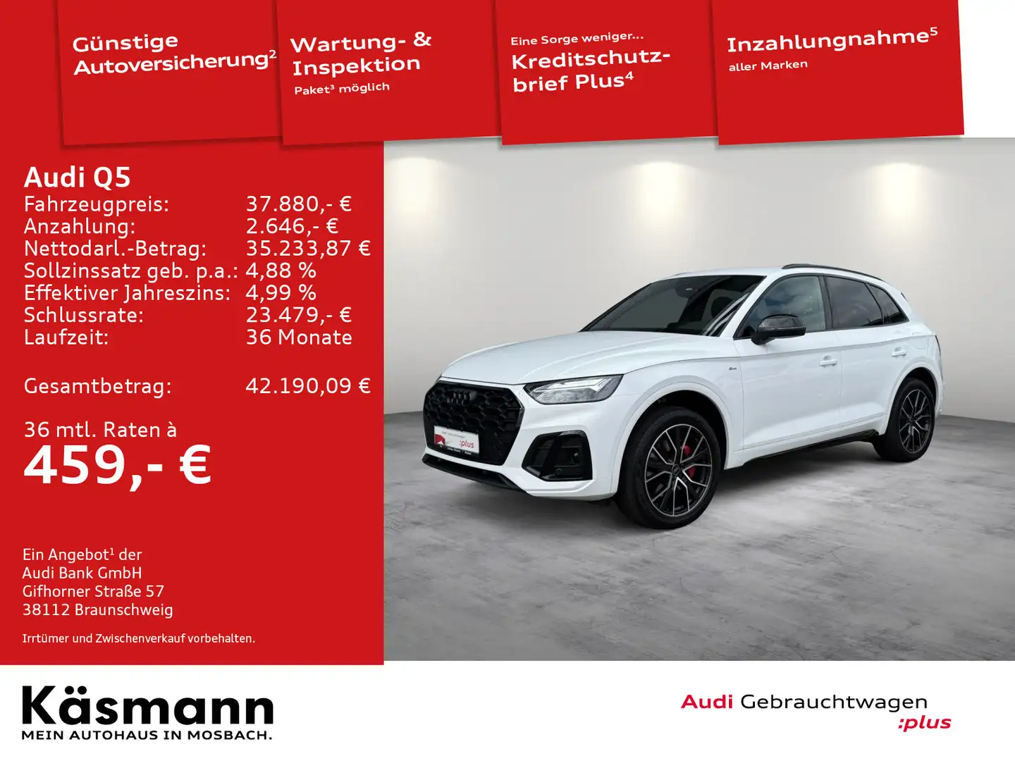 Audi Q5 S line 50TFSIe qu AHK KAM ACC NAV SHZ SPORTSI Blanc - 1