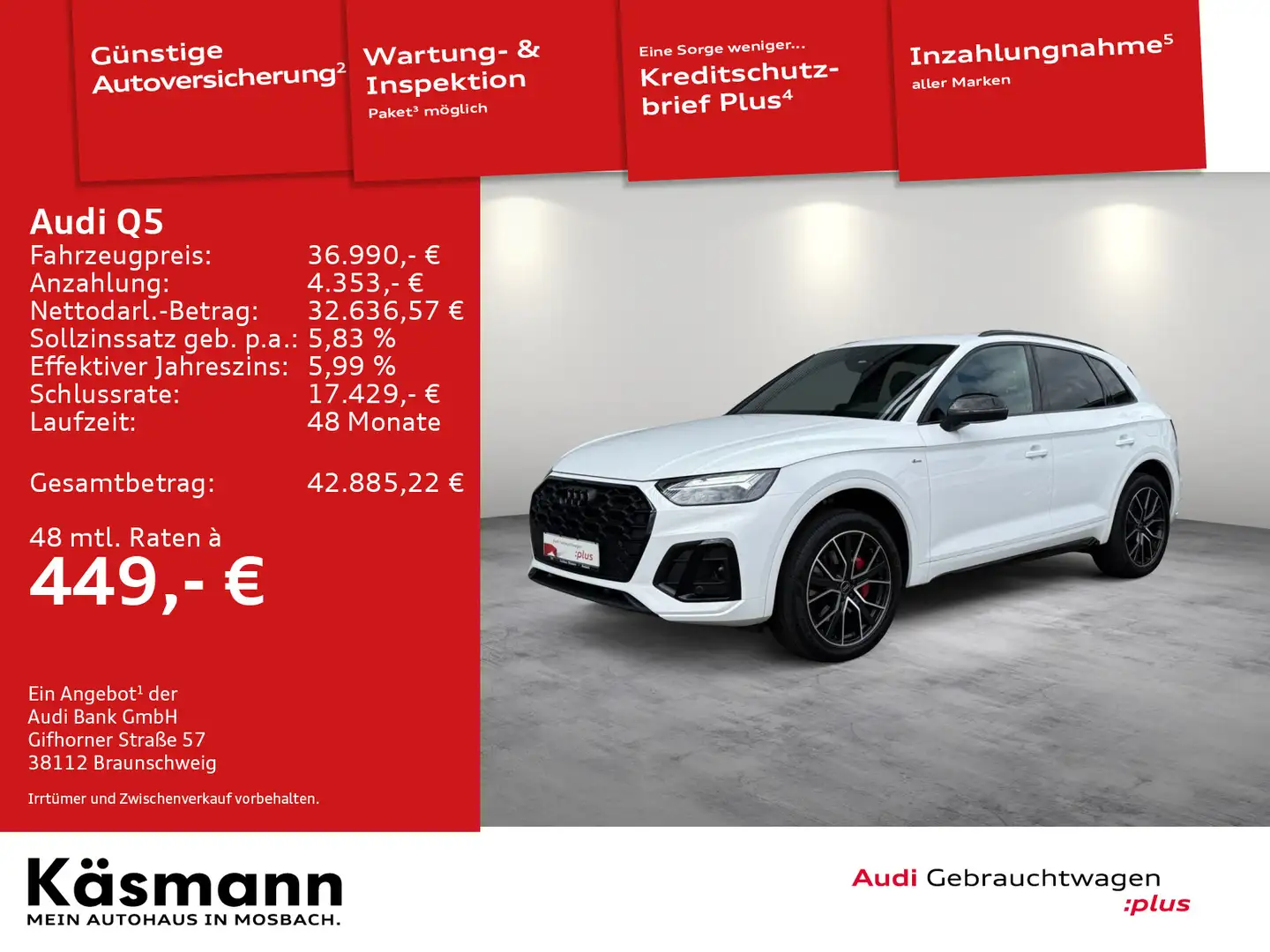 Audi Q5 S line 50TFSIe qu AHK KAM ACC NAV SHZ SPORTSI Weiß - 1