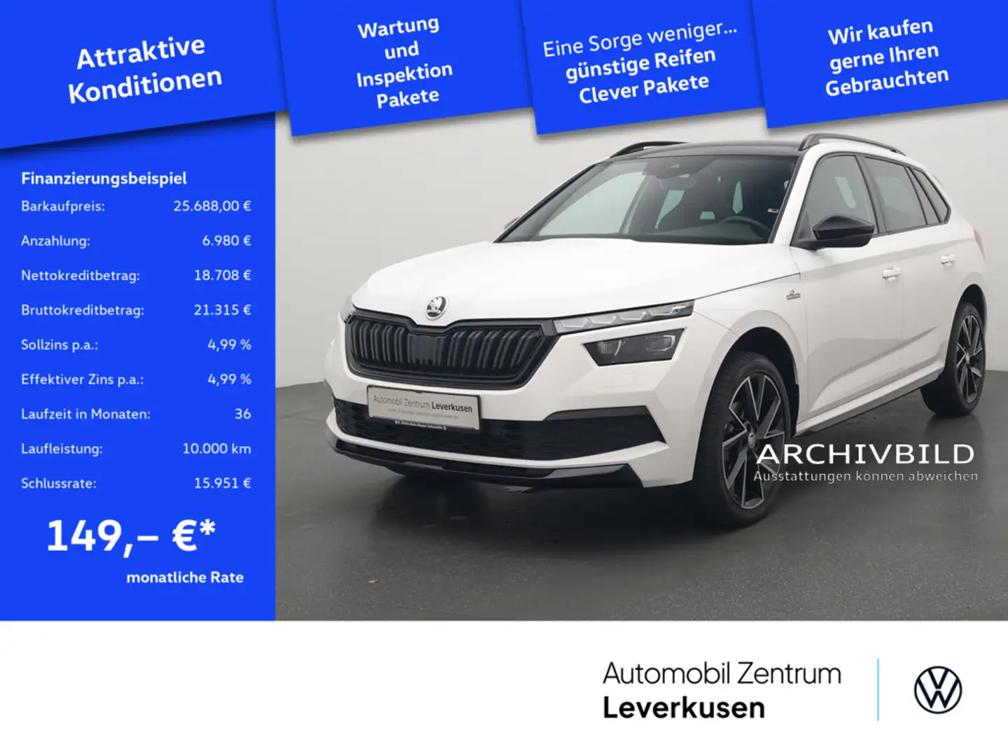 Skoda Kamiq Monte Carlo DSG PANO NAVI VIRT ACC KAM Blanc - 1