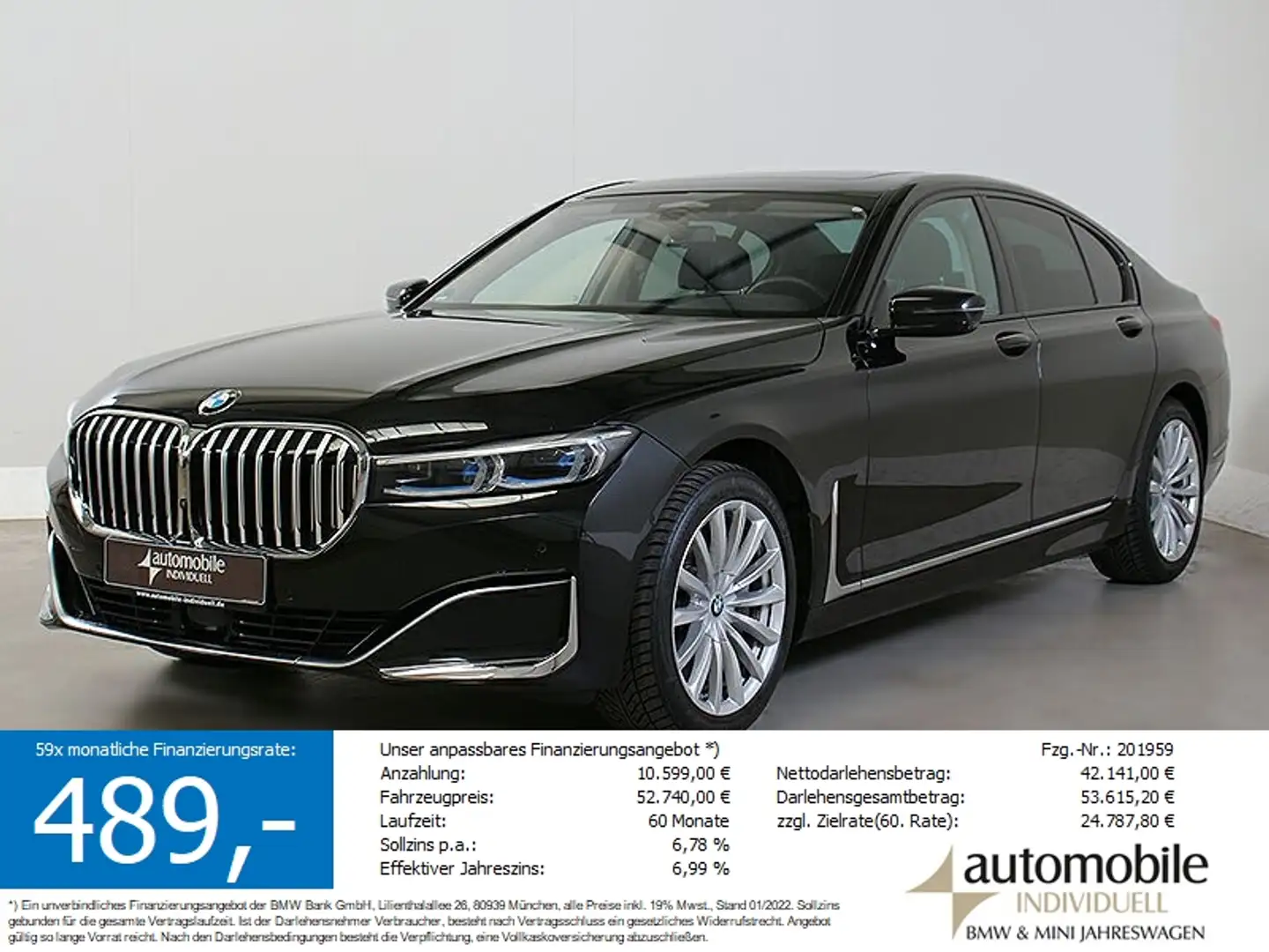 BMW 730 d xDr. Laser ACC Standheiz Glasdach Lhz usw Noir - 1