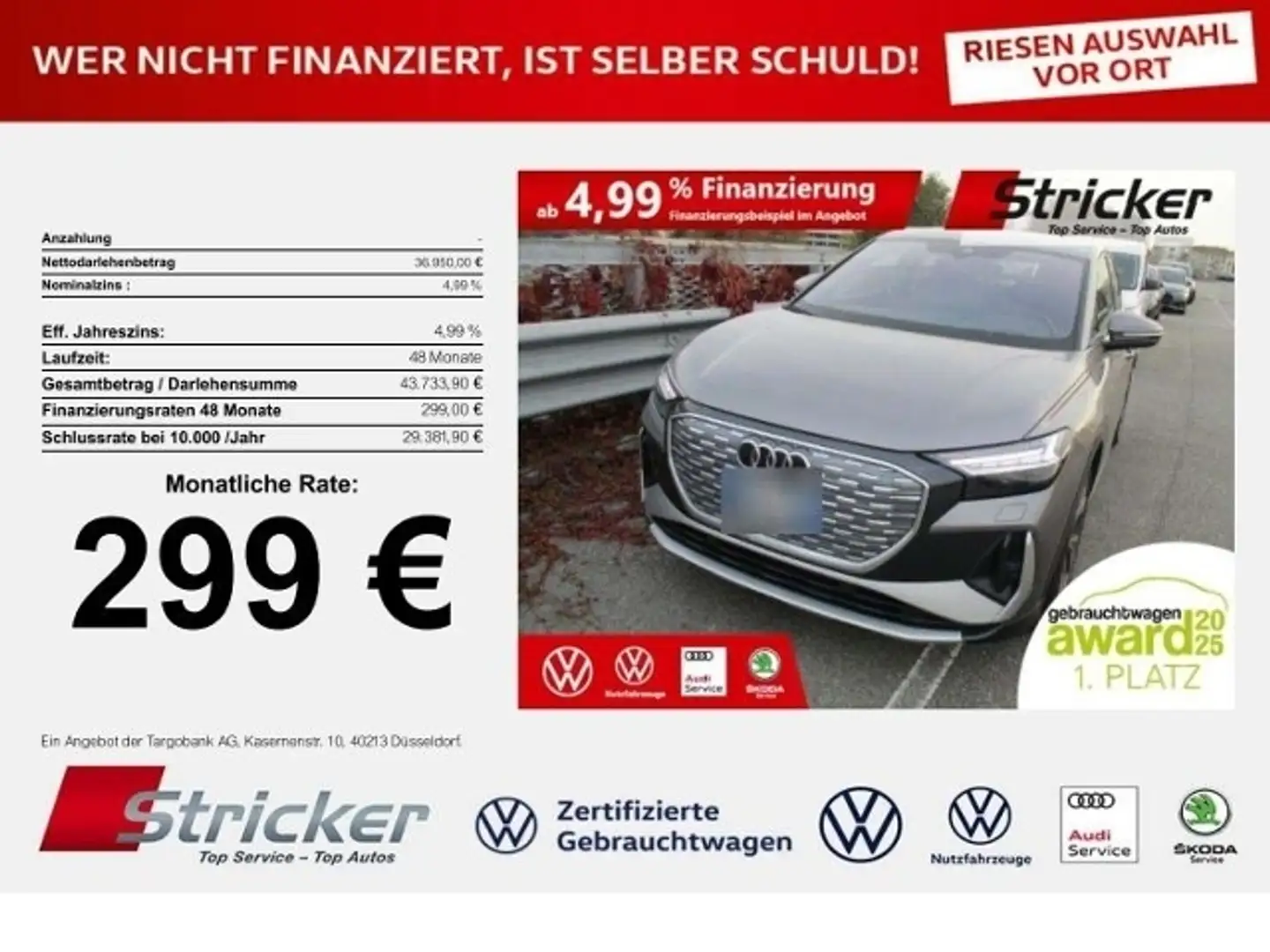Audi Q4 e-tron Sportback quattro S-Line 45 299,-ohne Anzahlung M Grau - 1