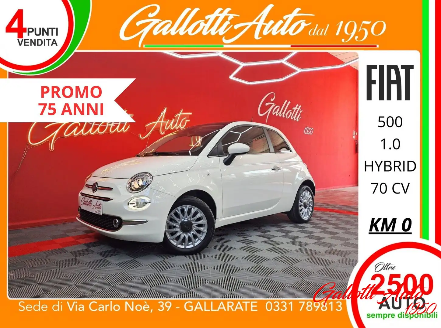 Fiat 500 1.0 Hybrid-PROMO 75 ANNI Bianco - 1
