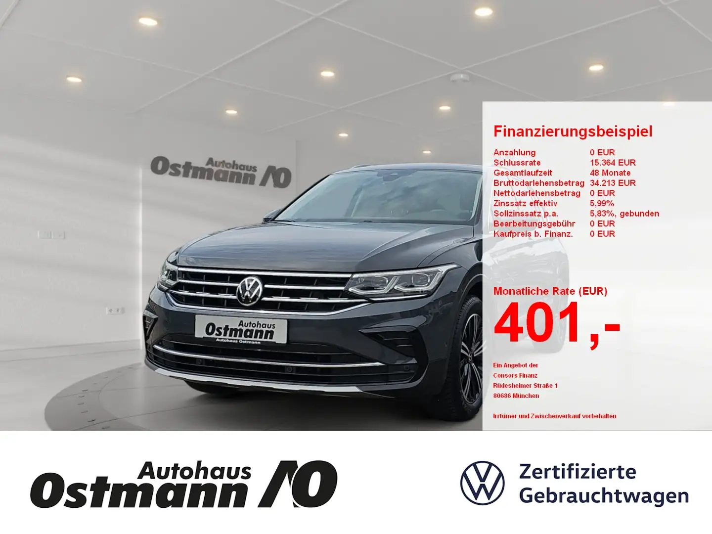 Volkswagen Tiguan 2.0 TDI BMT Elegance MATRIX PLA AHK ACC Grijs - 1