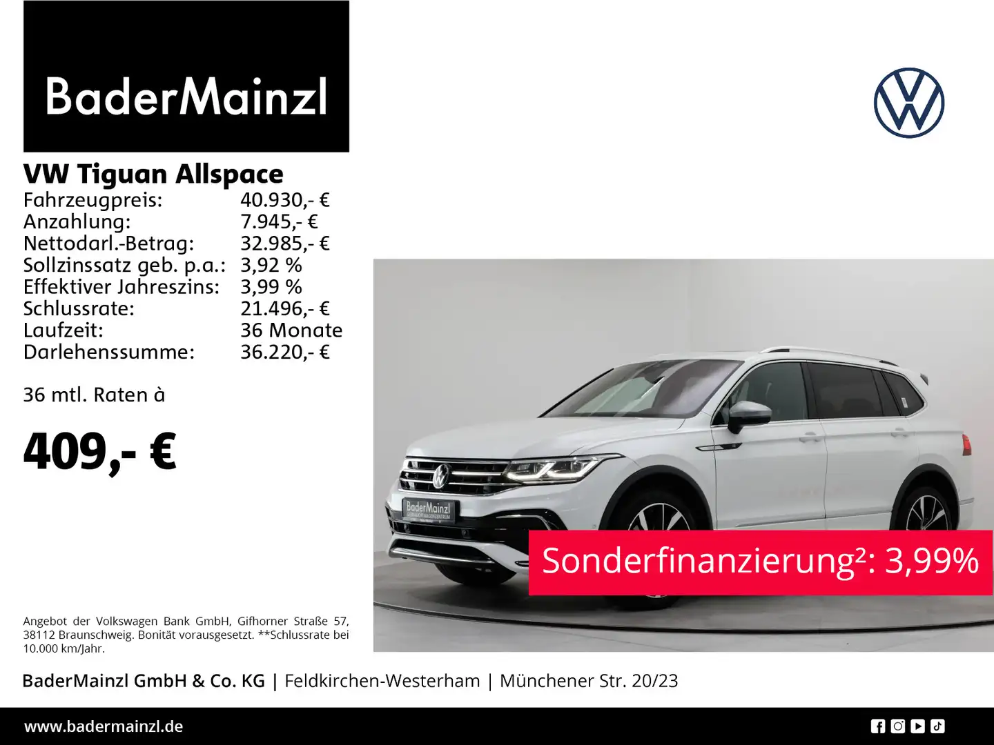 Volkswagen Tiguan Allspace 2.0 TDI 4M DSG R-Line AHK Matrix Weiß - 1