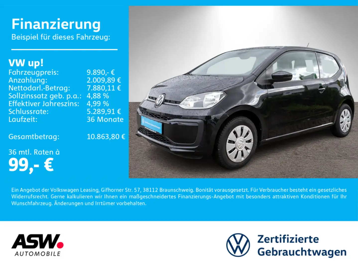 Volkswagen up! move up! 1.0 MPI Klima RFK GRA PDC SHZ Schwarz - 1