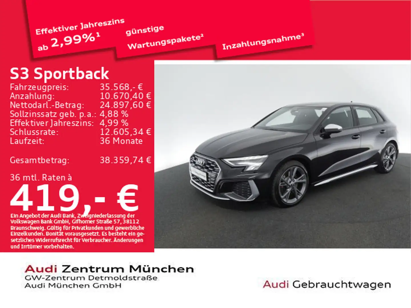 Audi S3 TFSI S tronic ACC/Virtual/Navi Schwarz - 1