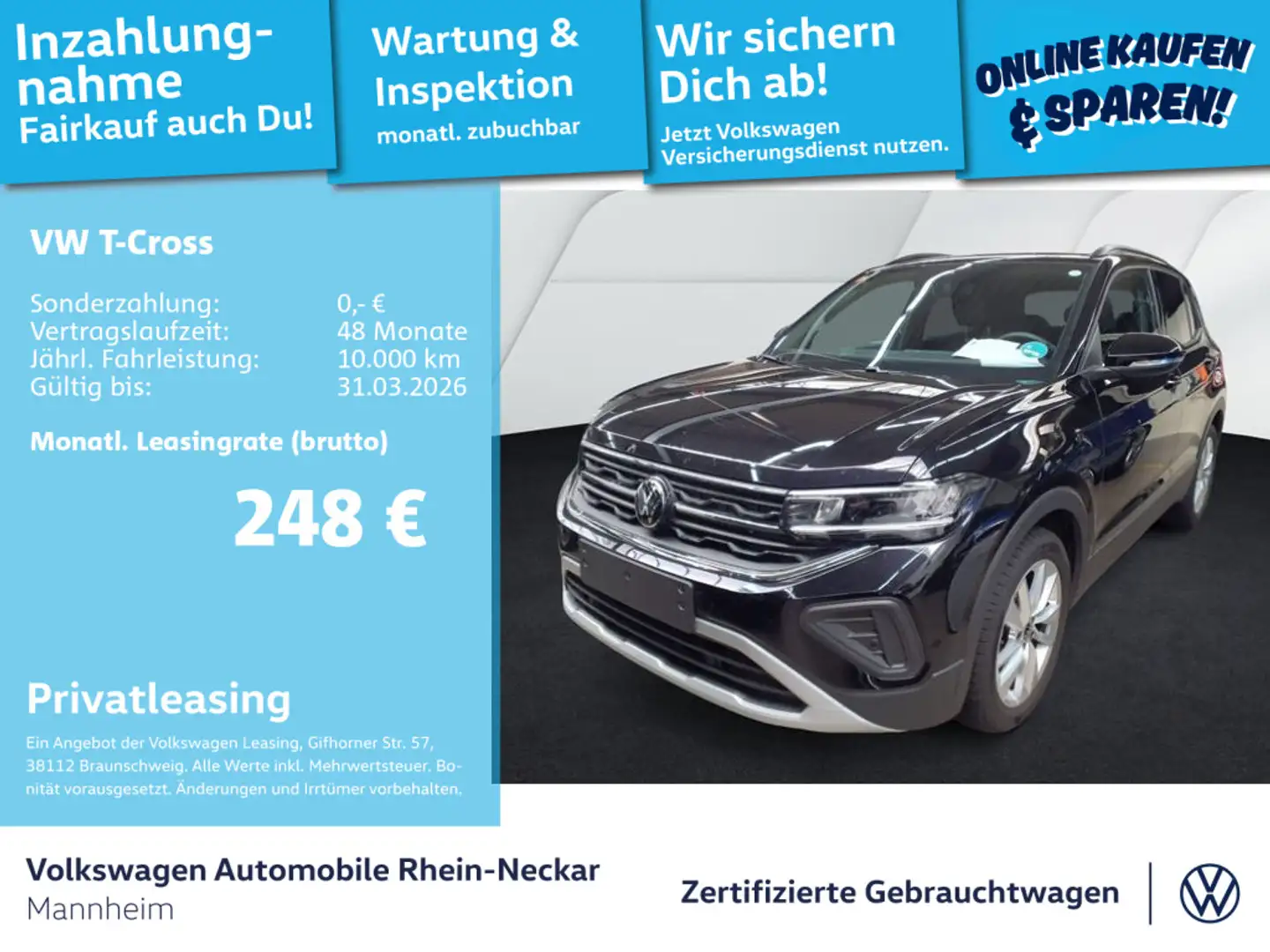 Volkswagen T-Cross 1.0 TSI GOAL DSG Navi AHK LED uvm Schwarz - 1