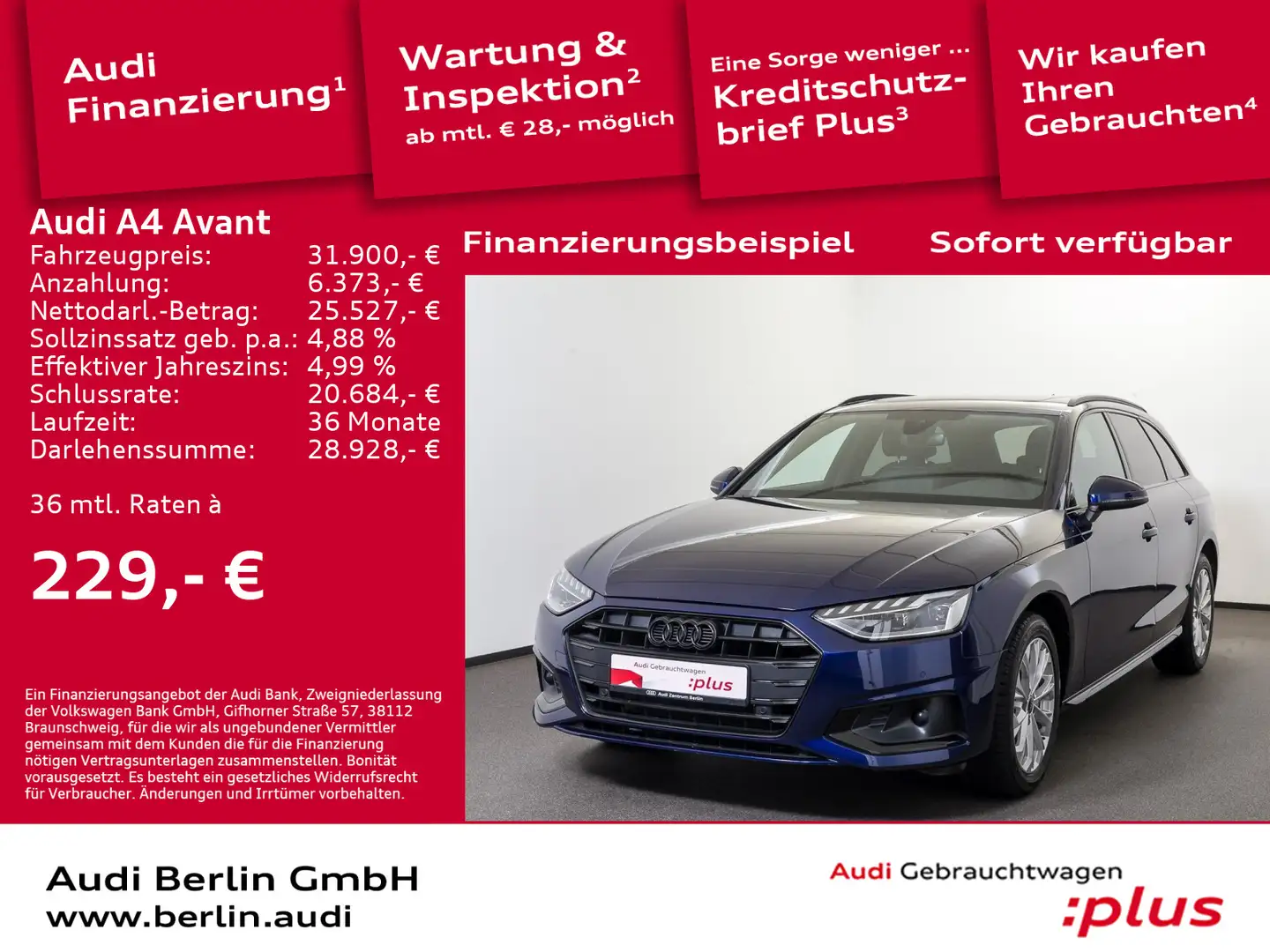 Audi A4 Advanced 40 TDI S tr. PANO ACC NAVI RFK Blau - 1