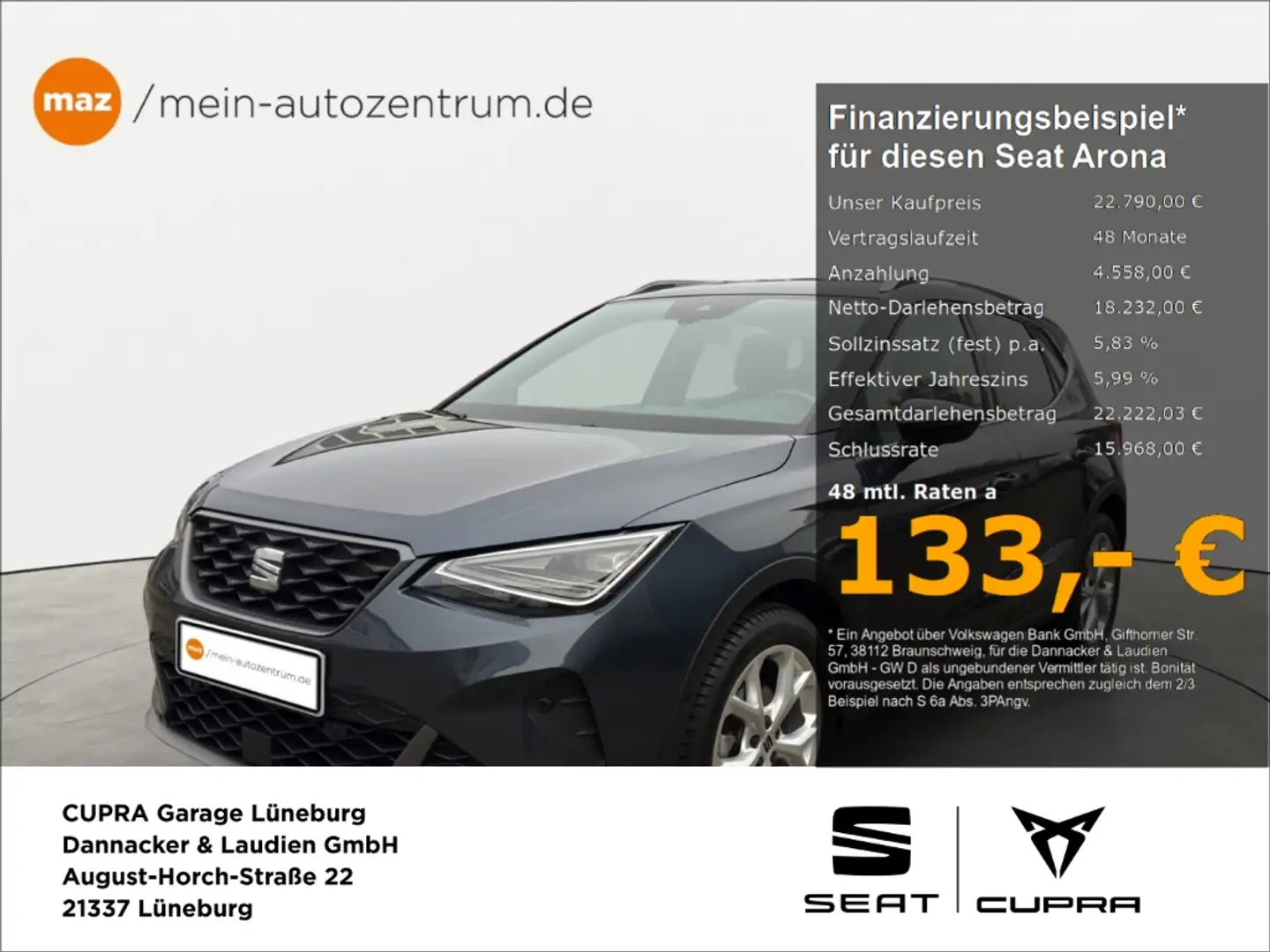 SEAT Arona 1.0 TSI FR Alu LED Navi ACC Kamera Full Link Sitzh Grau - 1