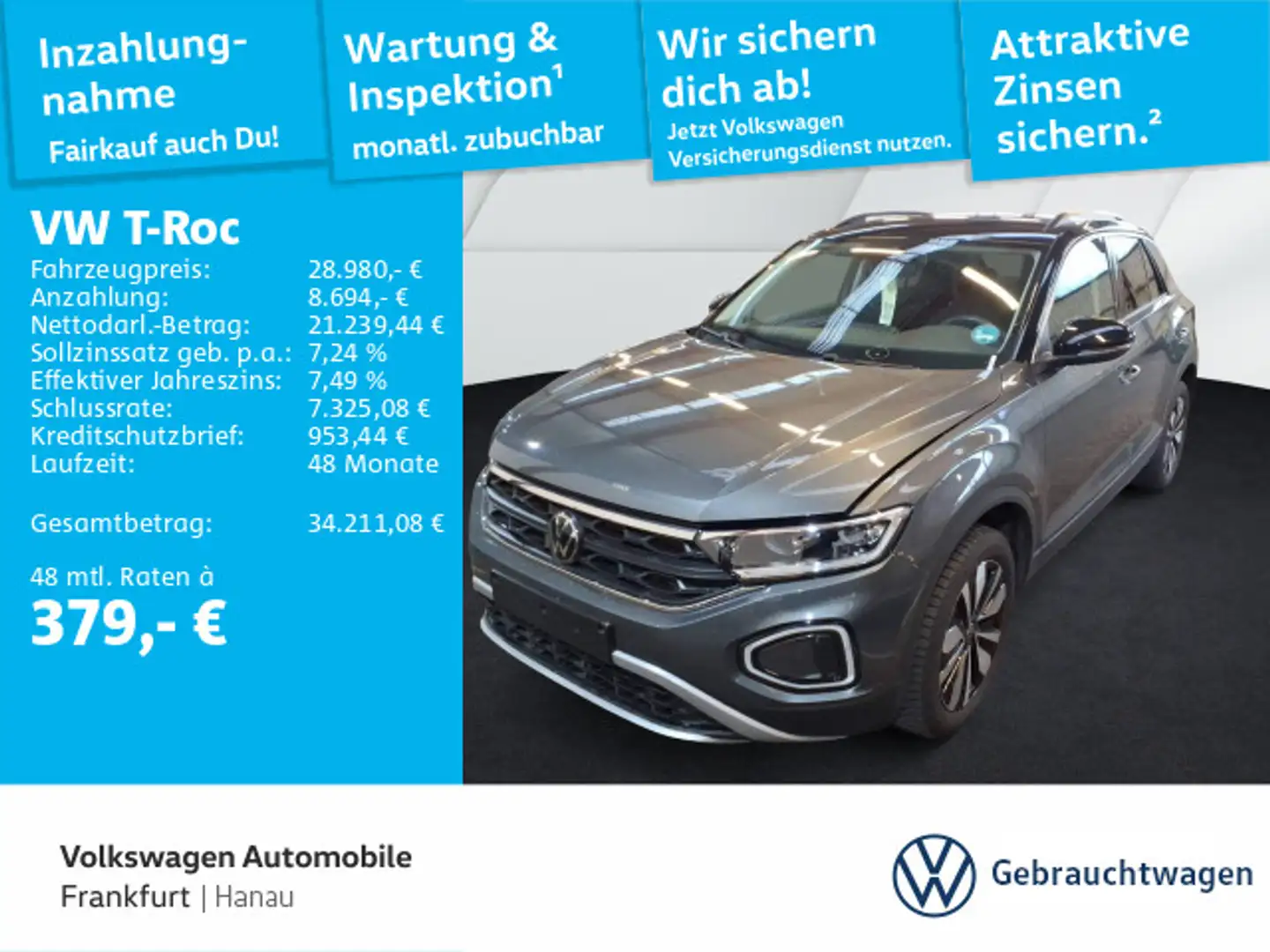 Volkswagen T-Roc 2.0 TDI DSG Goal Navi AHK Spurwechselassis Grau - 1
