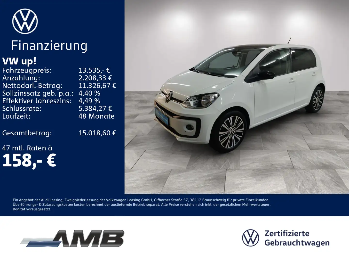 Volkswagen up! Black Style 1.0 Navi/Sitzhz/Climatronic/4Tür Weiß - 1