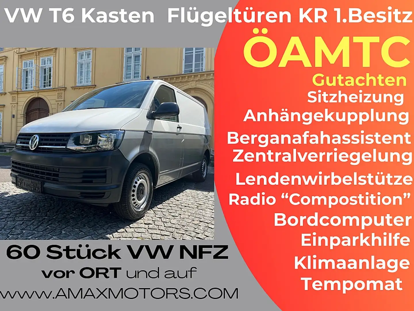 Volkswagen T6 Transporter T6 Kastenwagen KR Flügeltüren Klima, AHK, li un... Wit - 1