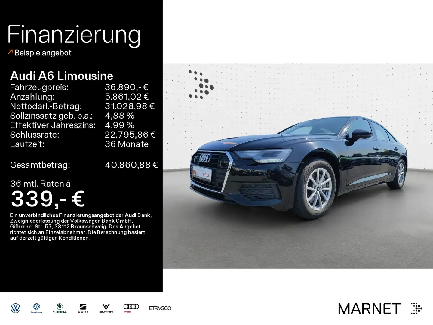 Audi A6 45 TFSI*Navi*LED*Alu*PDC*Audi Conne Schwarz - 1